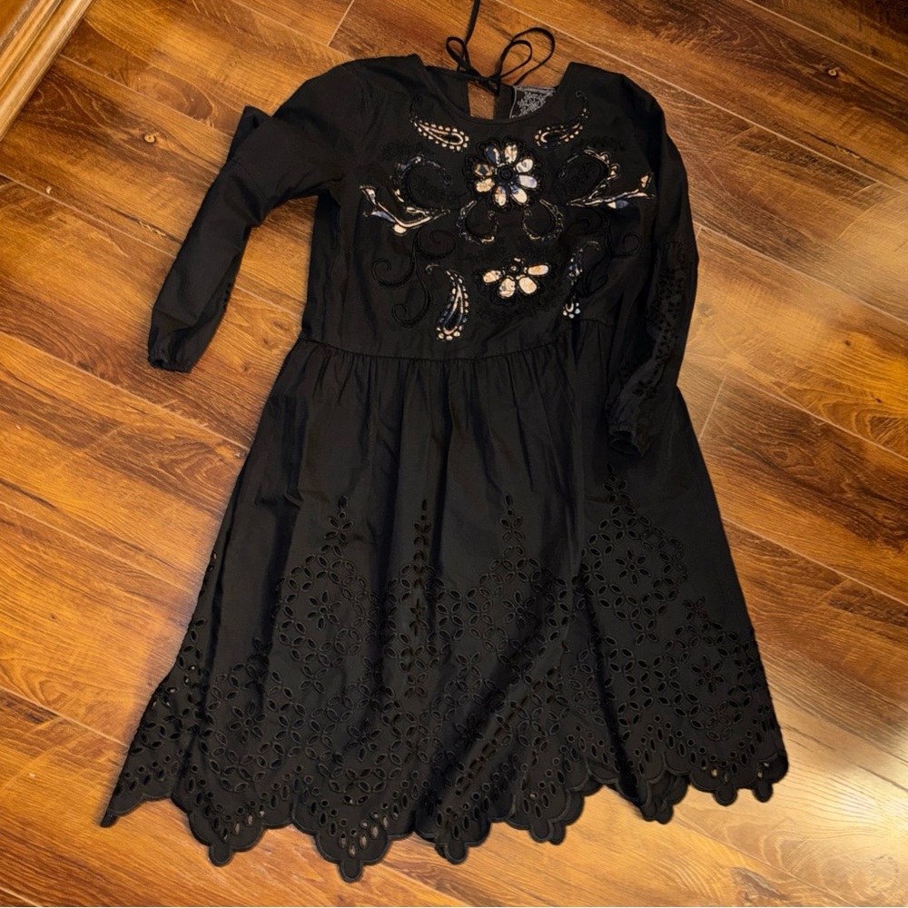 Johnny Was Jade EYELET MINI DRESS Black Size XS - Picture 2 of 14